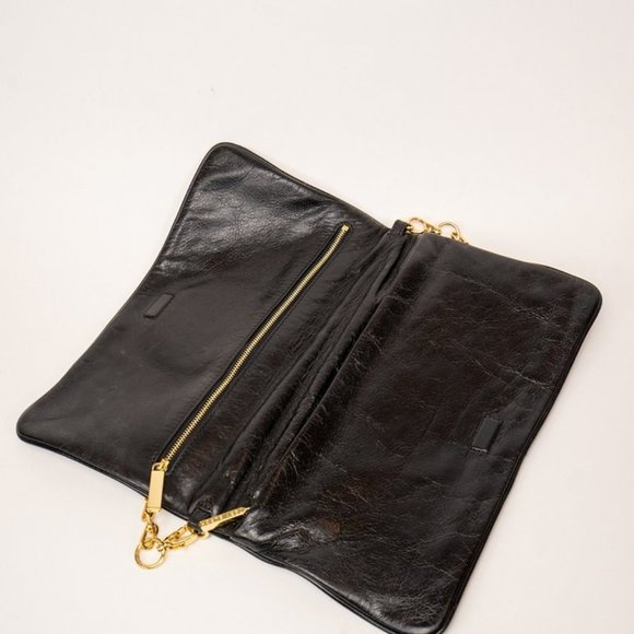 Tory Burch Black Leather Fold Over Shoulder Bag - Picture 4 of 4